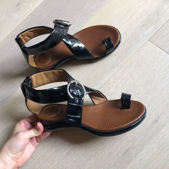 Chloe Shoes - Chloé Leather Croc Embossed Black Brown Sandals - Women’s 6.5